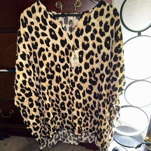 Easel Leopard Print V-Neck Poncho